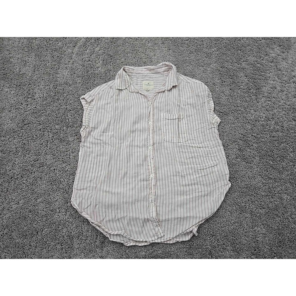 American Eagle Blouse Womens Medium Pink Striped‎ Sleeveless Chest Pocket Casual
